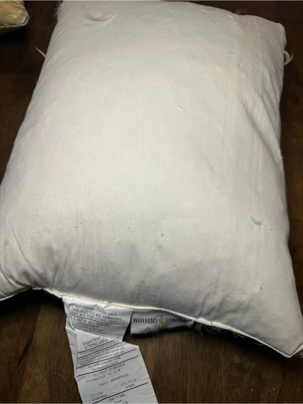 Williams Sonoma Tan and Gold Accent Throw Pillow 100 leather calf hair